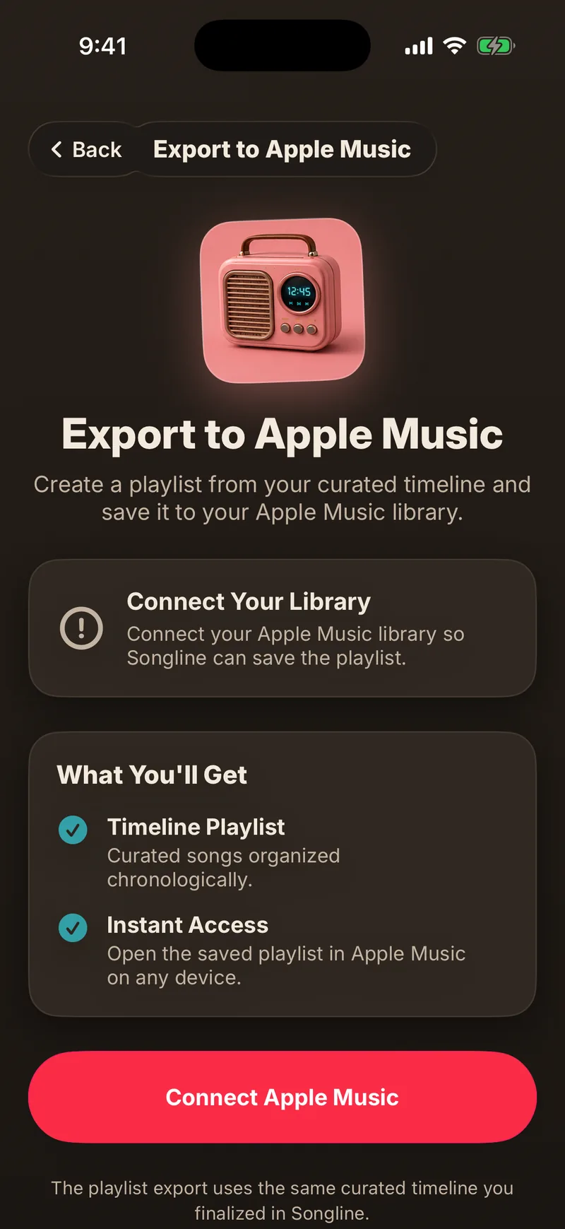 Songline — export to Apple Music