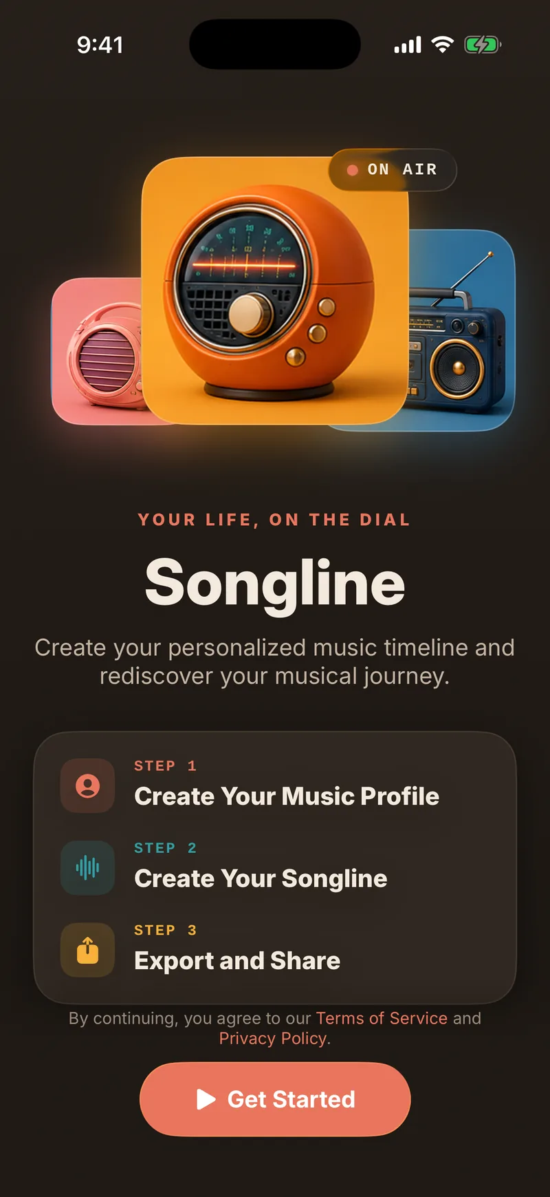 Songline welcome screen